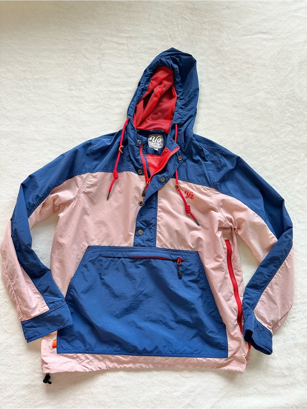 Colorblock Hooded Pullover Windbreaker Jacket in Blue and Light Pink XL